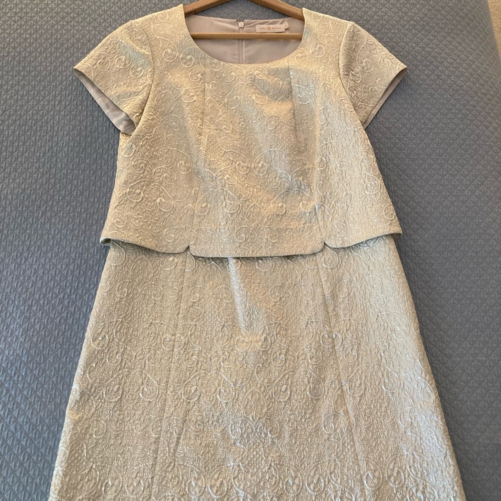 Tory Burch gold brocade shift dress